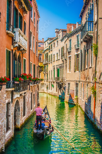 Traditional Gondola on canal in Venice, Italy