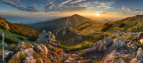 Panorama rocky mountain at sunset in Slovakia