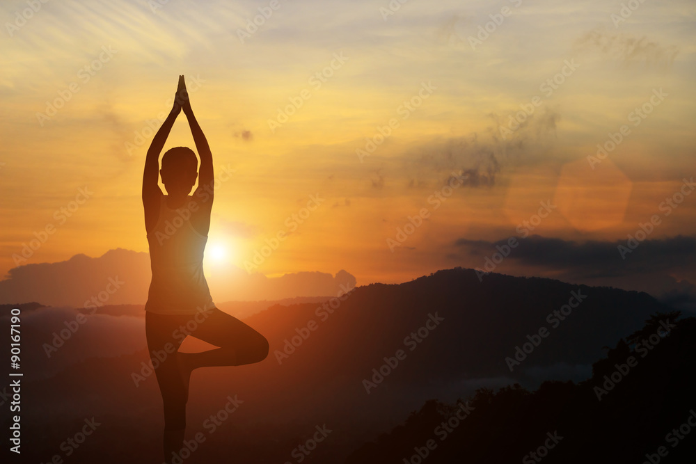 silhouette of yoga woman healthy lifestyle