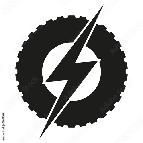 Logotype round wheel with lightning. Eco electric transport theme.