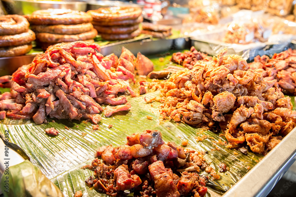 Fototapeta premium offer fried pork on store