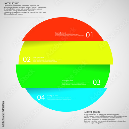 Infographic template with circle divided to four parts on light