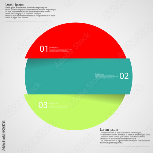 Infographic template with circle divided to three parts on light