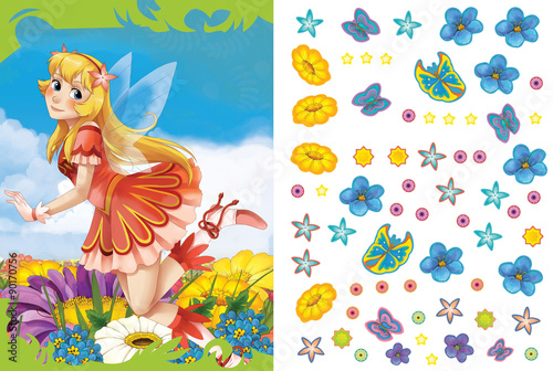 Cartoon fairy princess - sticker page - illustration