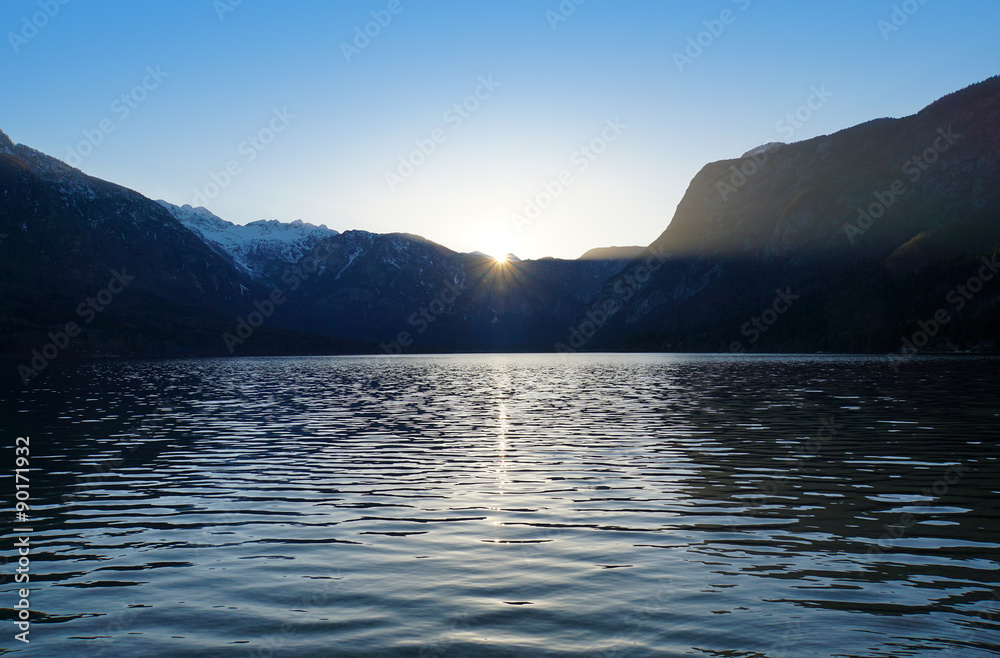 Bohinj lake at sunset, Triglav national park, Alps, Slovenia, Europe