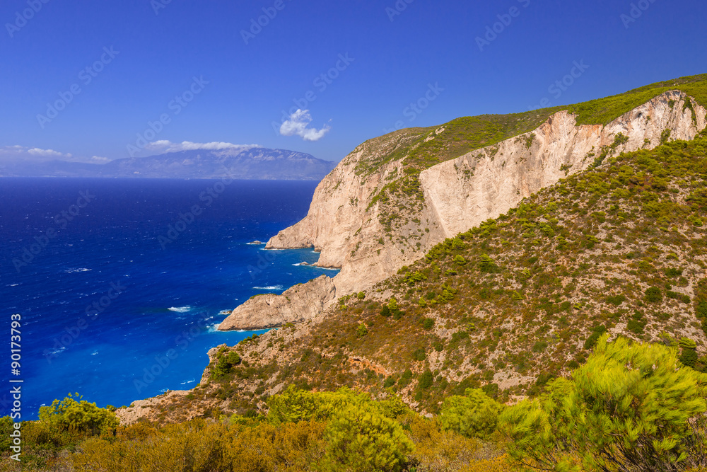 Beautiful cliffs near Navagio Beach on Zakynthos Island, Greece