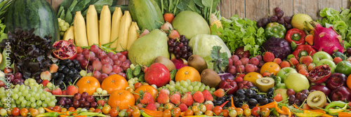 Large group of vegetables and tropical fruits for healthy