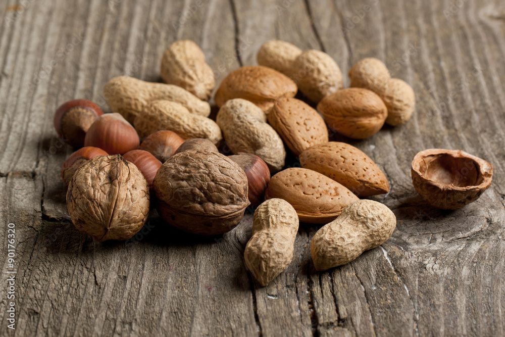 Assorted nuts almond, hazelnut, walnut and peanut Assorted nuts almond, hazelnut, walnut and peanut
