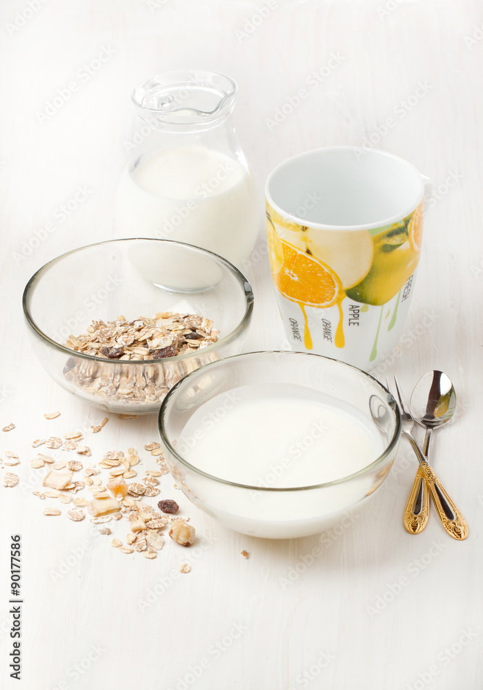 Breakfast with yoghurt and muesli Breakfast with yoghurt and muesli