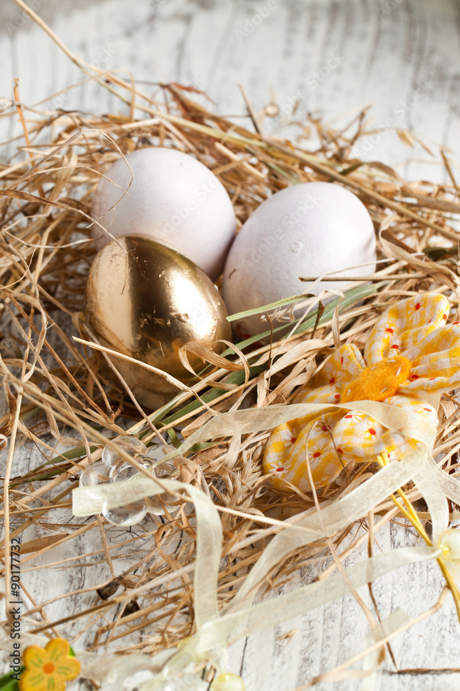 Easter eggs in nest