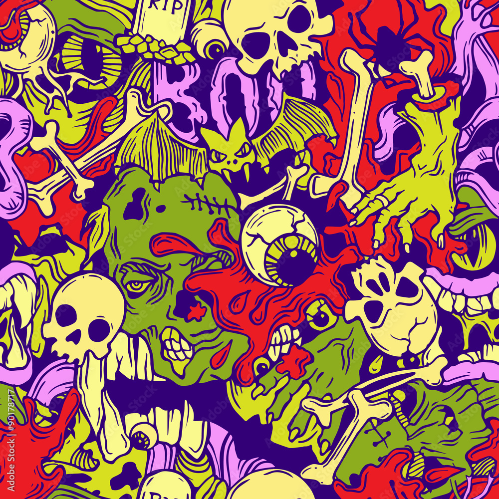 Seamless halloween pattern with horror elements Seamless halloween pattern with horror elements