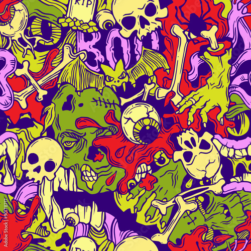 Seamless halloween pattern with horror elements