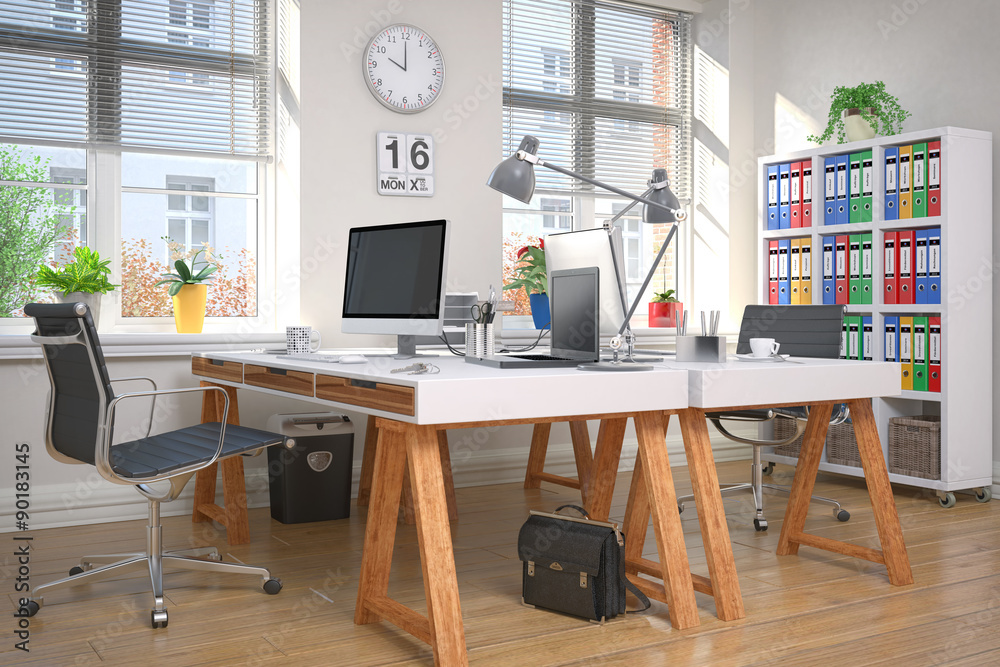 zwei Schreibtische im Home Office - Arbeitszimmer zwei Schreibtische im Home Office - Arbeitszimmer