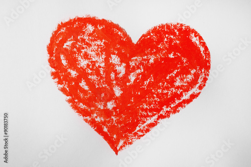 Painted heart on white paper background