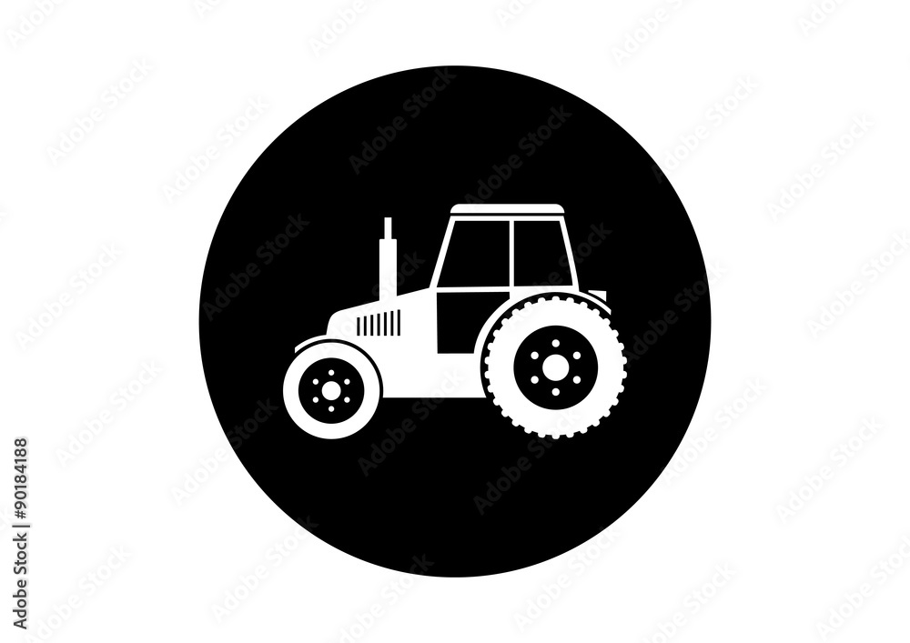 Black and white tractor icon on white background