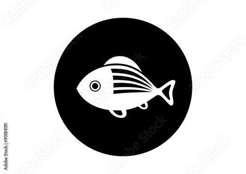 Black and white fish icon on white background