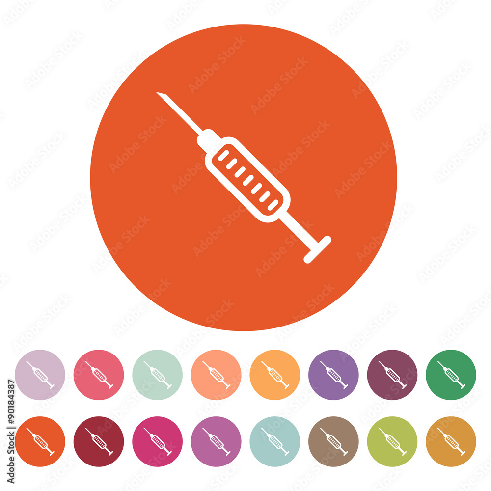 The syringe icon. Injector and hypodermic, preparation, medicine,  vaccine symbol. Flat