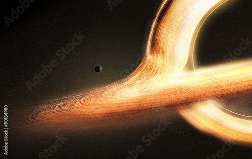 Gargantua galaxy design, Graphic 3d illustration, Red wormhole or Black hole shine in space, inspiration from interstellar movie, night sky background  photo