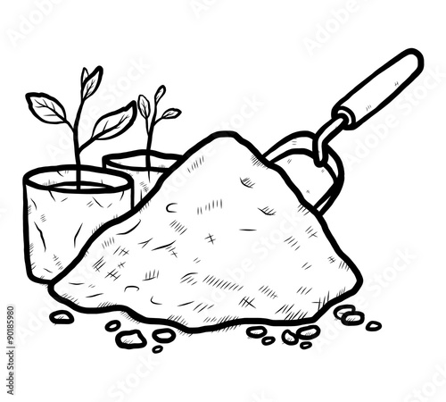 heap of soil with young plant in plastic bag