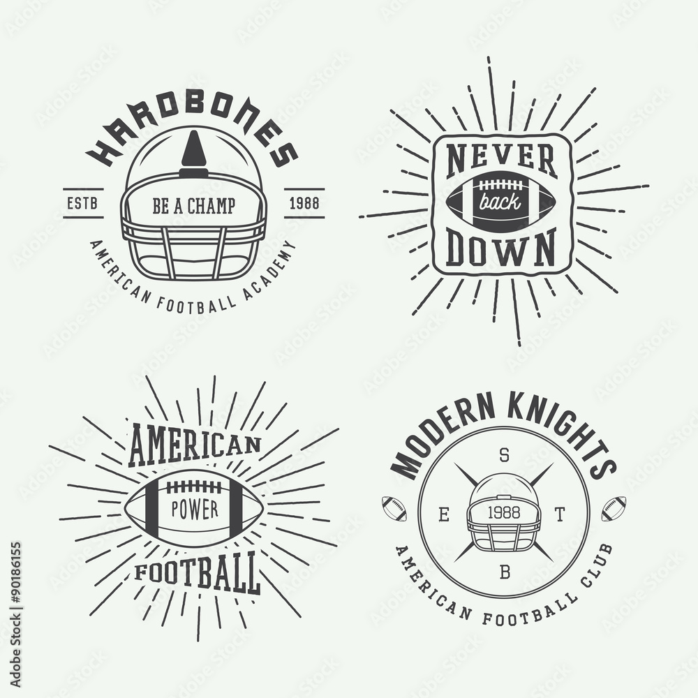 Set of vintage rugby and american football labels, emblems and l