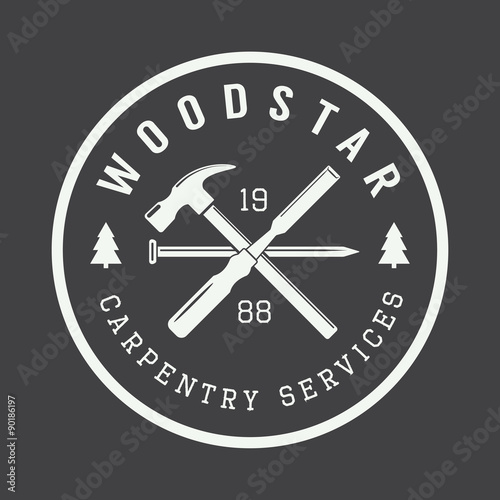 Vintage carpentry and mechanic label, emblem and logo