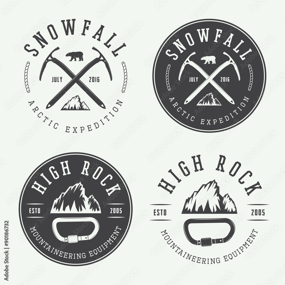 Vintage mountaineering logos, badges, emblems.