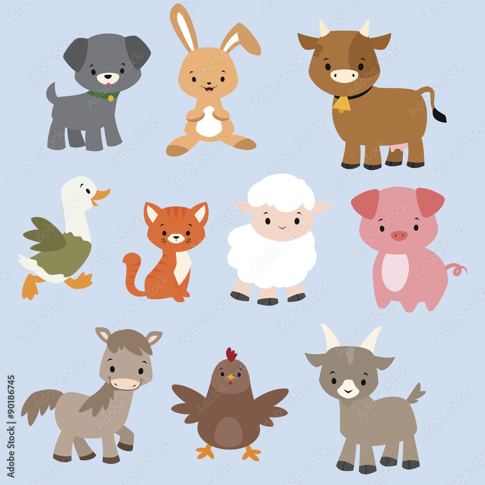 A set of cute cartoon farm animals A set of cute cartoon farm animals