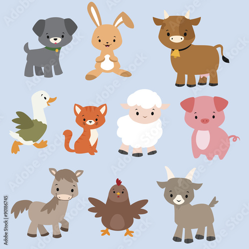 Fototapeta Naklejka Na Ścianę i Meble -  A set of cute cartoon farm animals