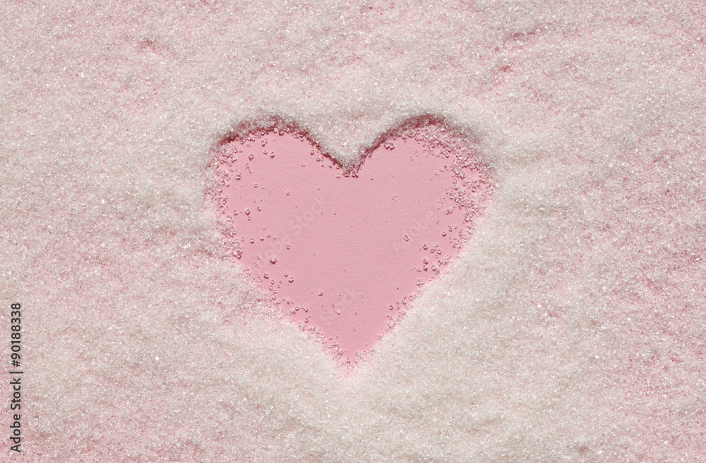 Heart shape drawing white sugar pink backdrop sweet background