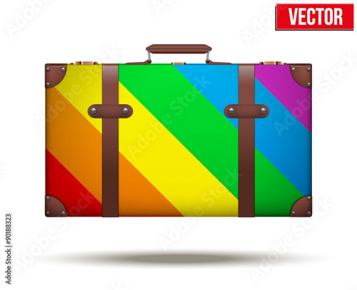 Classic vintage luggage suitcase for travel in rainbow color.