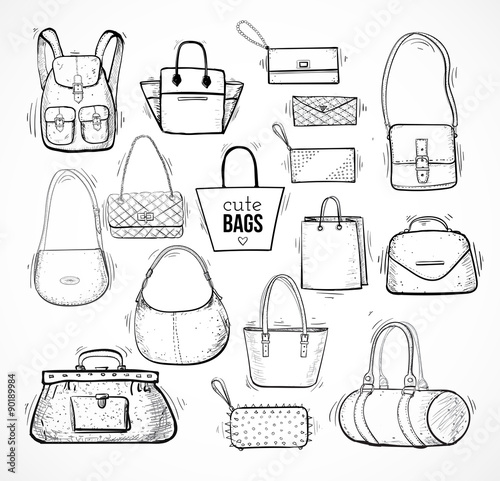Sketches of bags. Vector fashion illustratio