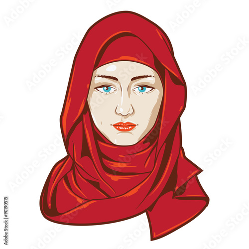 portrait of a beautiful middle eastern girl using a red veil.