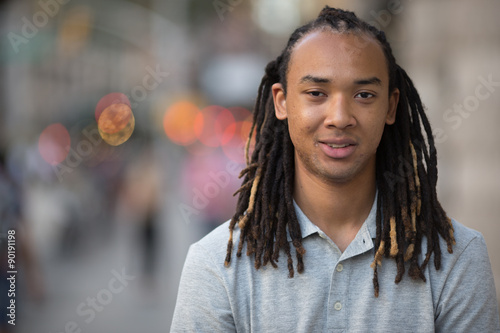 Young African American Asian man smile happy face portrait