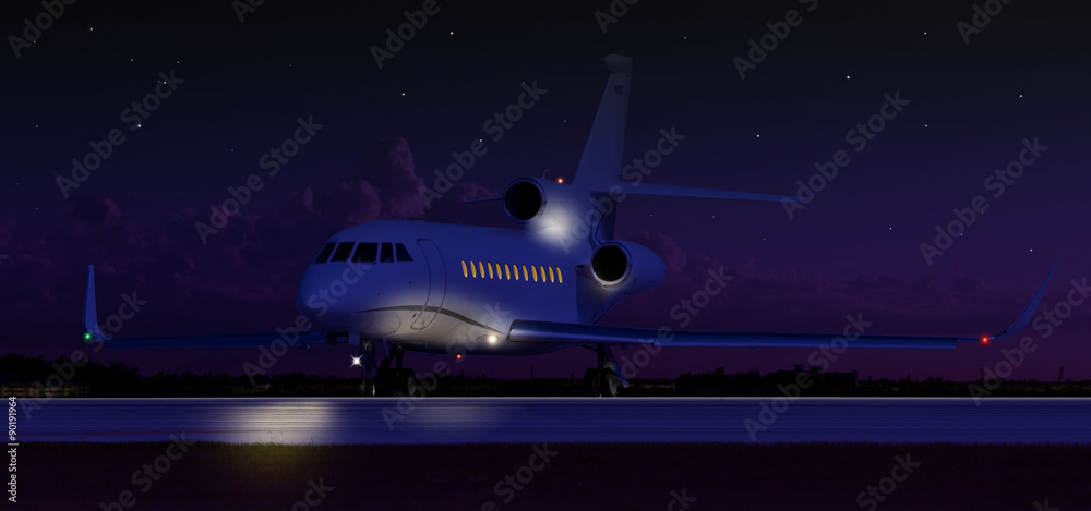 Private jet taxiing in the dark Private jet taxiing in the dark