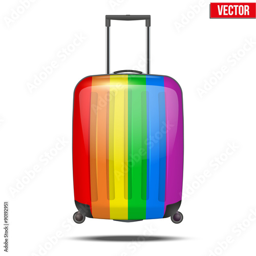 Classic rainbow plastic luggage suitcase for air or road travel