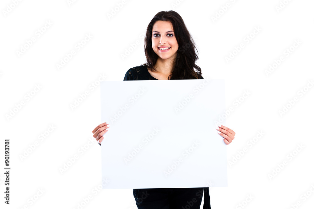 Young woman holding blank board Young woman holding blank board