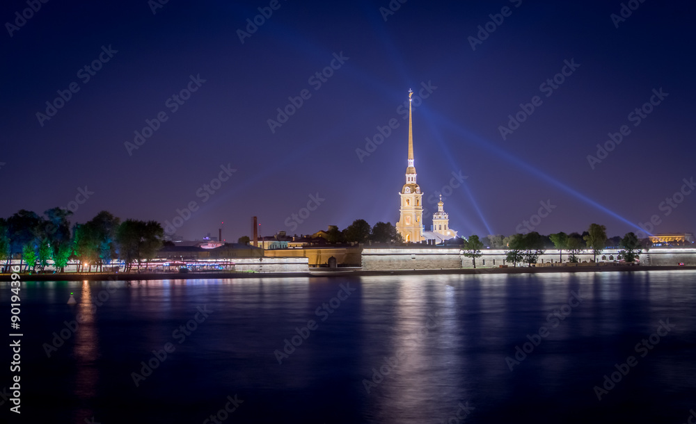 Peter and Paul Fortress with night lights