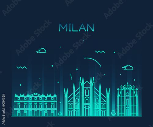 Milan skyline trendy vector illustration linear