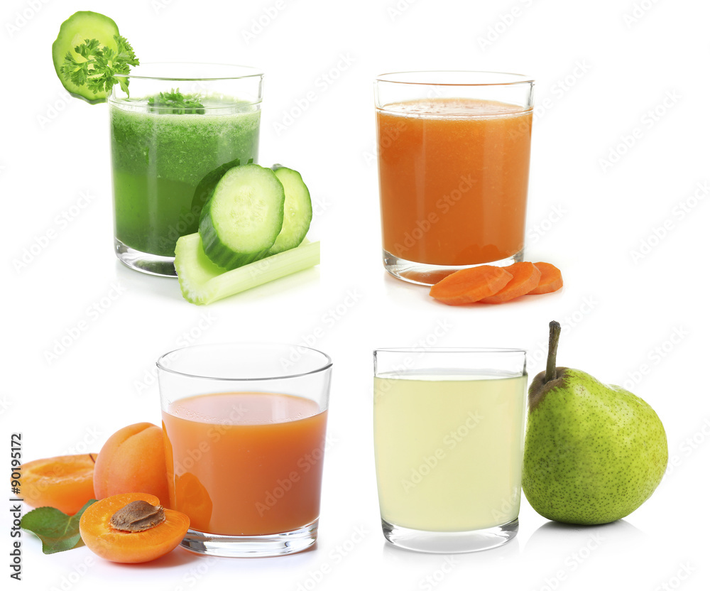 Different juices, isolated on white Different juices, isolated on white