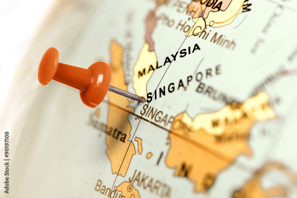 Naklejka premium Location Singapore. Red pin on the map.
