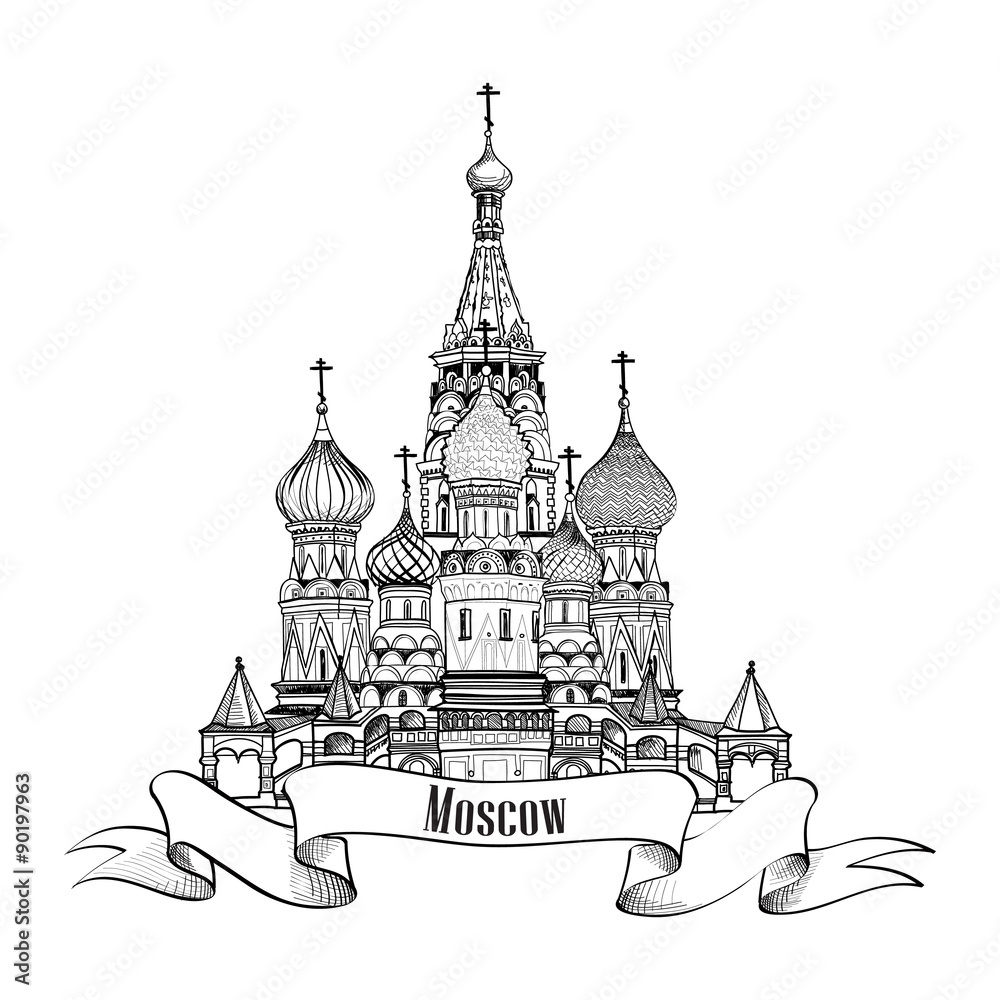 Moscow City Symbol. St Basil's Cathedral, Red Square, Moscow, Russia. Vector illustration isolated on white background. 