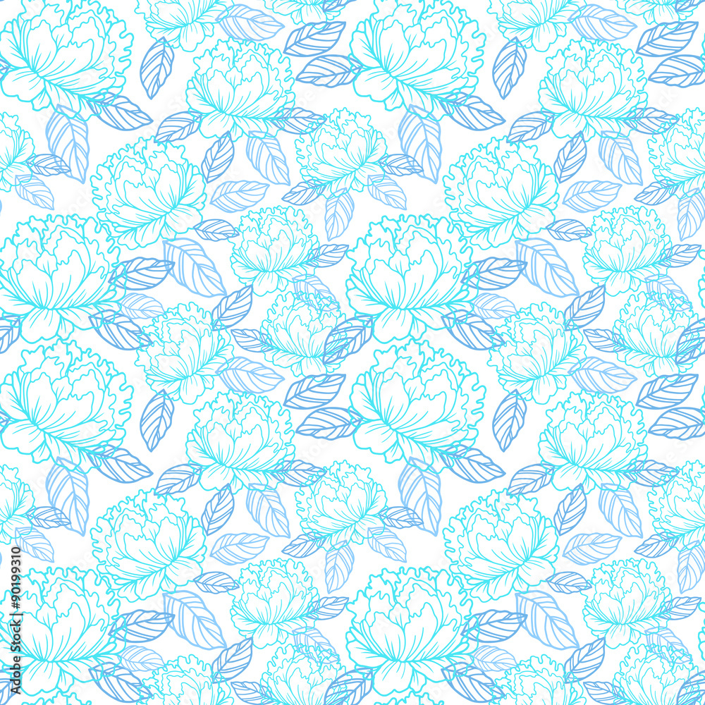 vector seamless pattern with beautiful flower peones and roses 