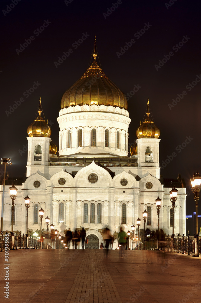 Majestic orthodox Cathedral of Christ Saviour illuminated in the night