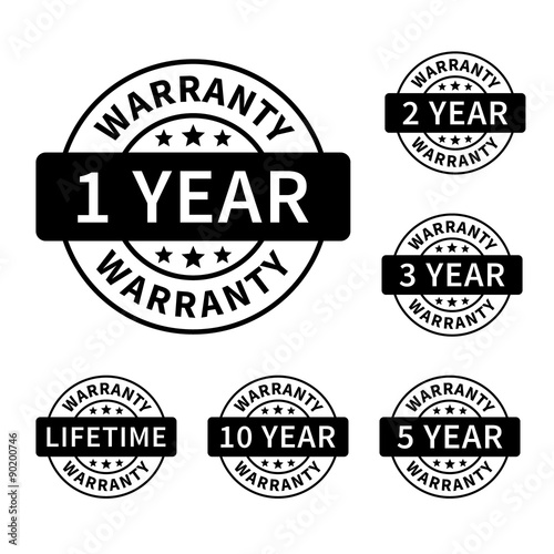 1, 2, 3, 5, 10 years and lifetime warranty label or seal flat icon photo
