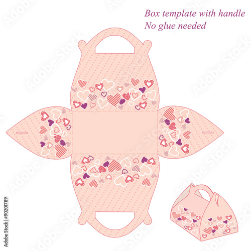 Box template, Vector illustration with hearts and dots