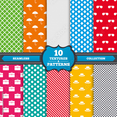 Umbrella, sunglasses and hat with case.