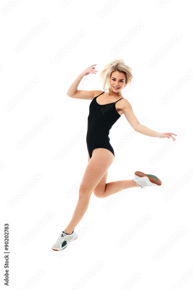 Fitness healthy women jumping in studio isolated Fitness healthy women jumping in studio isolated