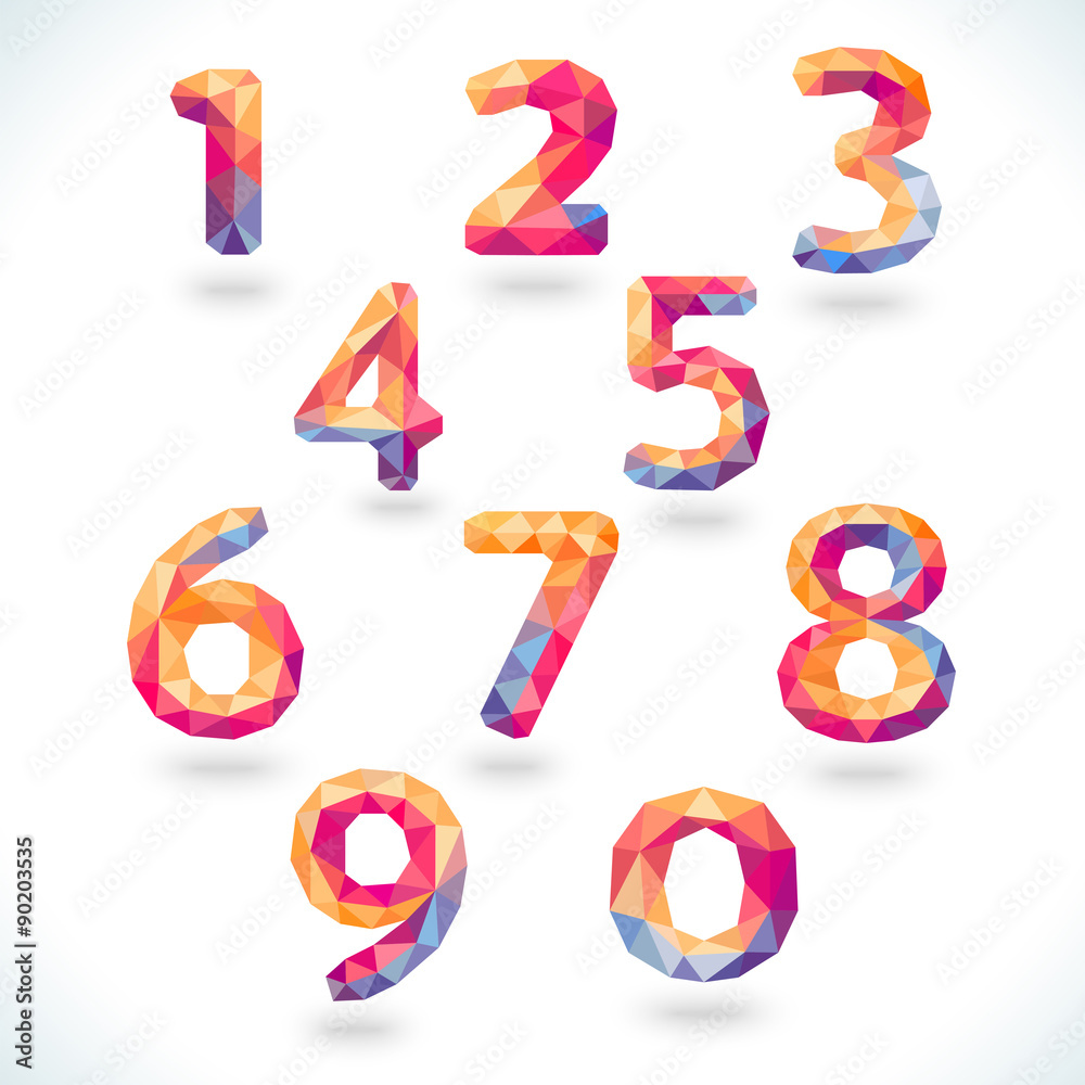 Numbers set in modern polygonal crystal style. illustrati Numbers set in modern polygonal crystal style. illustrati
