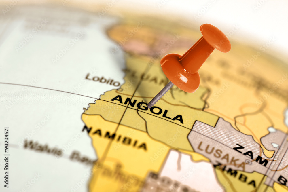 Fototapeta premium Location Angola. Red pin on the map.