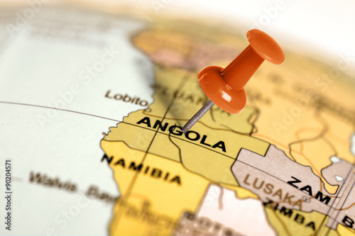 Location Angola. Red pin on the map. © Zerophoto